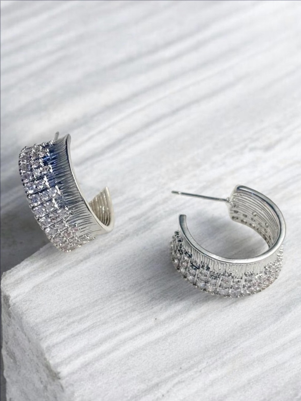 Crystal Pave Half-Hoop Earrings NWT 18KT Gold Plated Brass